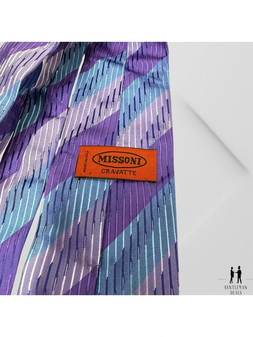 Missoni Men's 100% Silk Necktie Classic ITALY Designer CHEVRON BluePurple 57x3.5